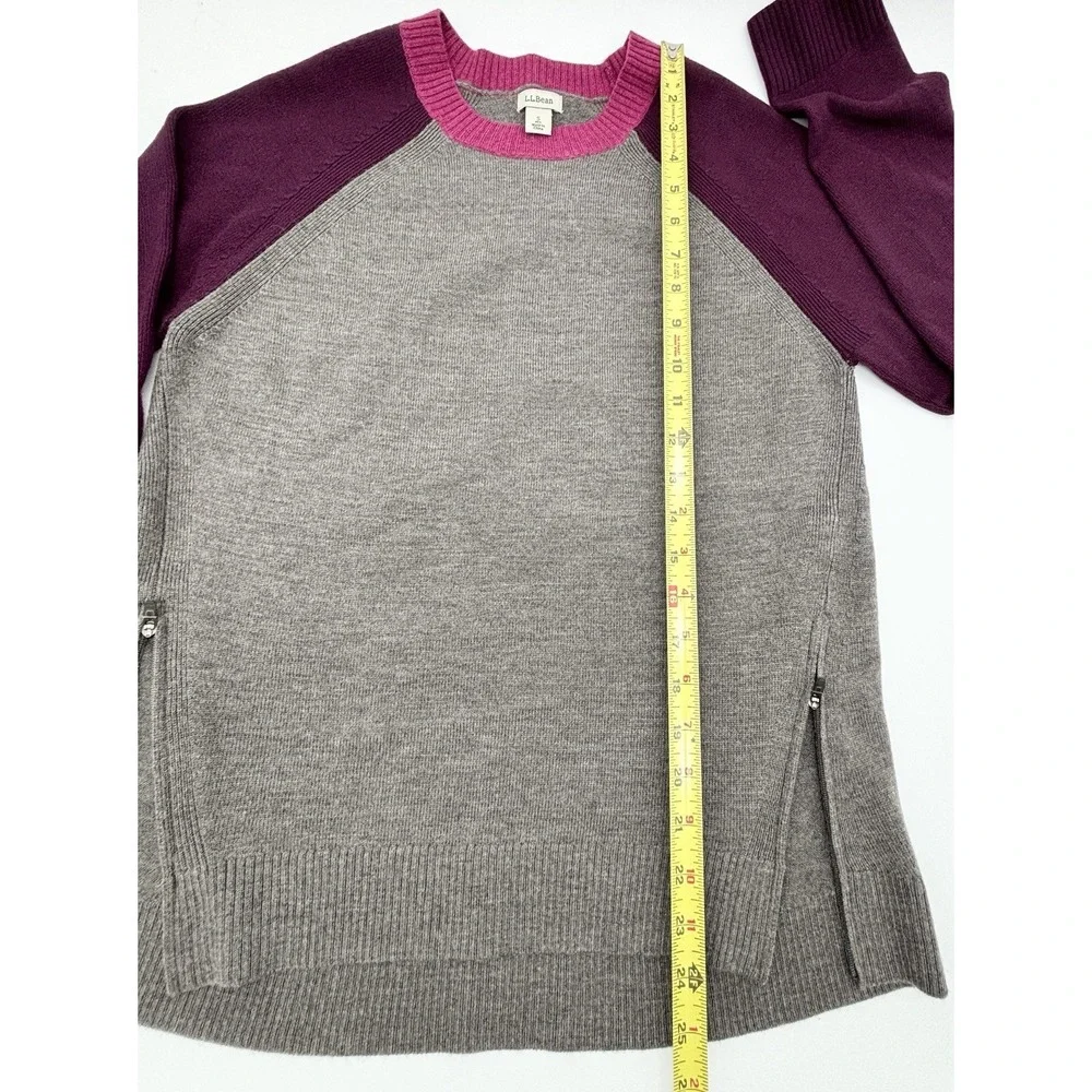 L.L. Bean Gray Purple Merino Wool Crewneck Sweater With Zippers Small